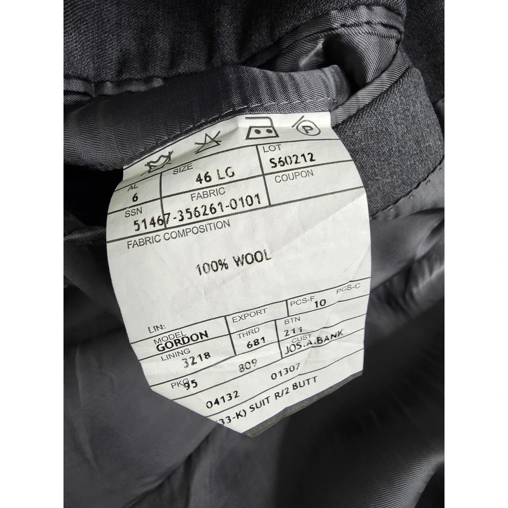 Jos A Bank Blazer Jacket Mens 46L Gray‎ 2 Buttons Wool Sports Coat Vented